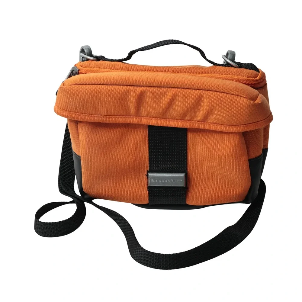 Briggs & Riley Orange Ballistic Nylon Crossbody Travel Messenger Bag Organizer